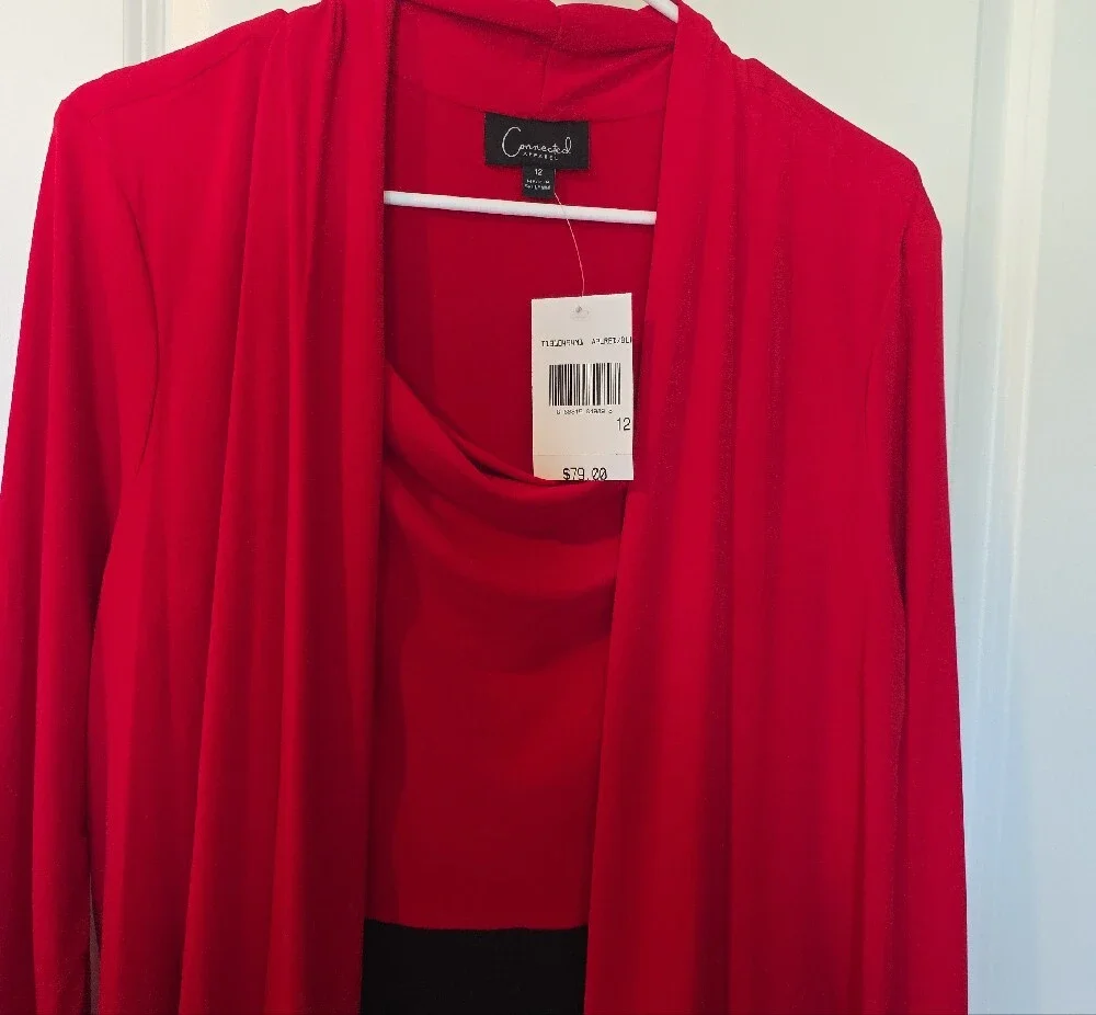 connected apparel Red Draped Top with Black Skirt Two-Piece Set